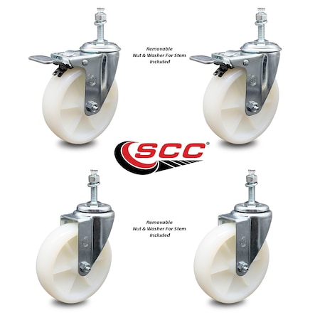 Service Caster 5 Inch Nylon Wheel Swivel 10mm Threaded Stem Caster Total Lock Brakes, 2PK SCC-TSTTL20S514-NYS-M1015-2-S-2